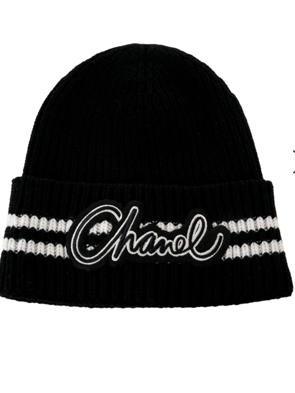 🖤 Double C Designer Black White Script Spell Out Beanie Winter Hat Cap